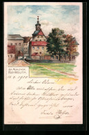 Lithographie Bayreuth, Strassenpartie Am Mühlthor  - Bayreuth