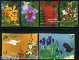 Singapore 2006 Flowers 6v, Joint Issue Japan, Mint NH, Nature - Various - Birds - Flowers & Plants - Joint Issues - Gezamelijke Uitgaven