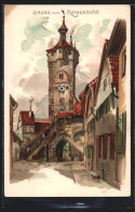 Lithographie Rothenburg, Strassenpartie Am Klingerthor  - Rothenburg O. D. Tauber