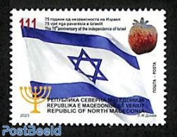 North Macedonia 2023 75 Years Independent Israël 1v, Mint NH, History - Religion - Flags - Judaica - Judaisme