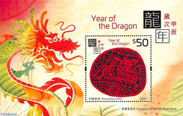 Hong Kong 2024 Year Of The Dragon S/s, Lasercut, Mint NH, Various - New Year - Unused Stamps