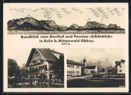 AK Krün B. Mittenwald, Rundblick Vom Gasthof Und Pension Schönblick  - Mittenwald