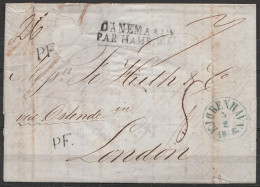 Danemark - L. Datée 3 Février 1848 Càd KJOBENHAVN Pour LONDON Via Ostende - Griffe "DANEMARUK / PAR HAMBURG" - Double Gr - ...-1851 Prephilately