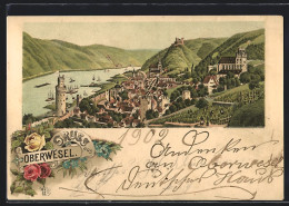 Lithographie Oberwesel, Gesamtansicht Und Rheinpartie  - Oberwesel