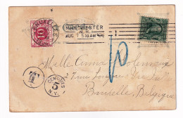 USA 1906 Manchester New York Bruxelles Belgique Tax 5 Centimes  J.P Morgan Exchange Stamp One Cent Benjamin Franklin - Brieven En Documenten