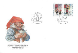 Norge Norway 1992  Christmas Elf Under Mailbox, Christmas Elves Post A Letter Mi 1112 - 1113 FDC - Lettres & Documents