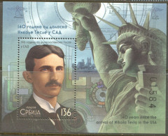 Serbia 2024. 140 Years Since The Arrival Of Nikola Tesla In The USA,  Nikola Tesla, Statue Of Liberty, Block, MNH - Fysica