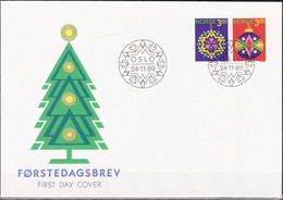 Norway Norge 1989 Christmas Card From Posten Norway, Christmas Tree Ornaments. Mi 1035-1036 Pair, FDC - Cartas & Documentos