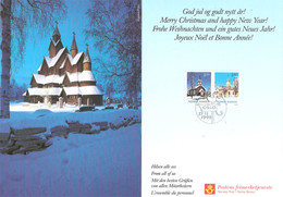 Norway 1993 Christmas Card From Posten Norway, Churches  Mi  1141-1142, Card FDC - Storia Postale