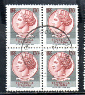 ITALIA REPUBBLICA ITALY REPUBLIC 1968 1976 SIRACUSANA TURRITA STELLE STARS LIRE 130 QUARTINA USATA BLOCK USED OBLITERE' - 1961-70: Gebraucht