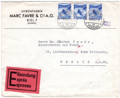 Schweiz 1941, MeF 3x30 C. Auf Eilboten Zensur Brief V. Biel (Bienne) N. Berlin - Lettres & Documents