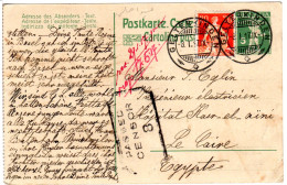 Schweiz 1917, 20 C. Zusatzfrankatur Auf 5 C Ganzsache V. Gelterkinden N. Ägypten - Lettres & Documents