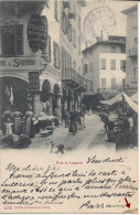 Lugano, " Rue à Lugano ", Scatto Animato, Tanta Gente, Mercato, Viaggiata 1903 - Lugano