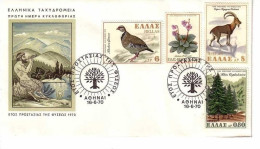 GRIECHENLAND MI-NR. 1049-1052 FDC MITLÄUFER 1970 NATURSCHUTZJAHR HUHN ZIEGE - Europäischer Gedanke