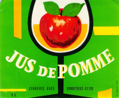 ALIMENTATION ETIQUETTES JUS DE POMME CIDRERIE ANEE VIMOUTIERS  9 X 11 CM - Alcohols & Spirits