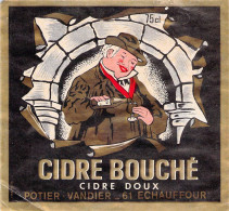 ALIMENTATION ETIQUETTES CIDRE BOUCHE CIDRE DOUX POTIER VANDIER 61 ECHAUFFOUR 10 X 11 CM - Alcools & Spiritueux