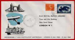 KLM Flug  Amsterdam -  London W 1 Vom 5.7.60 - Ankunftsstempel Auf Der Rückseite Des Beleges - Covers & Documents