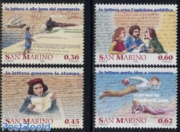 San Marino 2005 Postal History 4v, Mint NH, Transport - Post - Railways - Ships And Boats - Art - Handwriting And Auto.. - Neufs