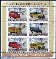 Comoros 2008 Postal Automobiles 6v M/s, Mint NH, Nature - Transport - Various - Birds - Post - Automobiles - Globes - Post