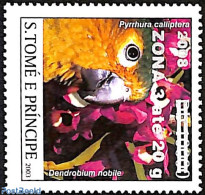 Sao Tome/Principe 2008 Pyrrhura Calliptera Parakeet, Overprint, Mint NH, Nature - Birds - Flowers & Plants - Sao Tome And Principe