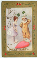 Saint-Valentin - Carte Gaufrée - To My Sweetheart - Pierrot Et Colombine Près D'un Coeur - San Valentino