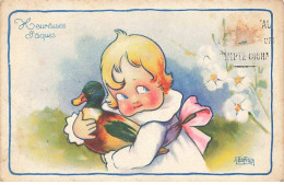 Illustrateur - A. Bertiglia - Heureuses Pâques - Enfant Câlinant Un Canard - Bertiglia, A.