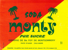 ALIMENTATION ETIQUETTES SODA MONTYS PAYS D AUGE CALVADOS SAINTE FOY DE MONTGOMMERY 12 X 9 CM - Limonades & Sodas