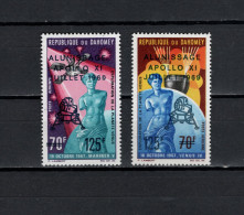 Dahomey 1969 Space, Apollo 11 Moon Landing Set Of 2 With Overprint In Blue MNH - Africa