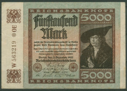 Dt. Reich 5000 Mark 1922, DEU-91f FZ OE, Gebraucht (K1416) - 5.000 Mark