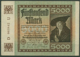 Dt. Reich 5000 Mark 1922, DEU-91f FZ U, Leicht Gebraucht (K1420) - 5000 Mark