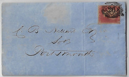 Great Britain 1858 Fold Cover From London To Portsmouth Stamp 1 Penny Red Perforate Corner Letter FE Queen Victoria - Covers & Documents