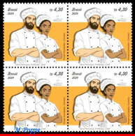 Ref. BR-V2024-04-Q BRAZIL 2024 PROFESSION CHEF, MERCOSUR SERIES, GASTRONOMY, CULINARY, FOOD, 4V BLOCK MNH - Unused Stamps