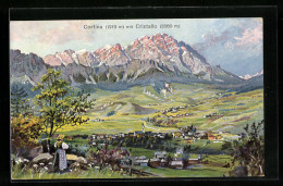 Artista-Cartolina Hans Treiber: Cortina D`Ampezo, Panorama Mit Monte Cristallo  - Other & Unclassified