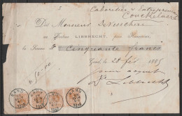 Reçu Pour Honoraires De Médecin Affr. N°28x4 Càd GAND/28 FEVR 1885 Pour Cabaretier à COUCKELAERE (au Dos: Càd THOUROUT) - 1869-1888 Lion Couché (Liegender Löwe)