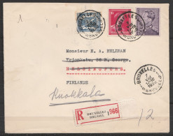 L. Recommandée Affr. N°426+428+431 Càd BRUXELLES 1/7 VIII 1939 Pour HELSINGFORS (Finlande) Réexpédiée à KUOKKALA (Repino - 1936-1951 Poortman