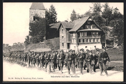 AK Oberägeri, Soldaten Der Infanterie Auf Dem Marsche Durch Morgarten  - Oberägeri