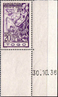 Togo Poste N** Yv:165/170 Exposition Internationale Arts & Techniques Paris Coin D.feuille Daté - Ongebruikt