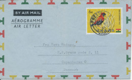 Ghana Aerogramme Sent To Denmark 24-5-1965 With BIRD Fire Crowned Bishop (has Been Bended) - Ghana (1957-...)