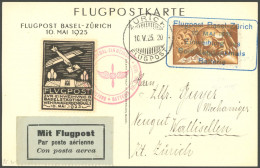 LUFTPOST SF 25.2 BRIEF, 10.5.1925, Flugpost BASEL-ZÜRICH, Sonderkarte Mit Vignette Und Mi.Nr. 181, Prachtkarte - First Flight Covers