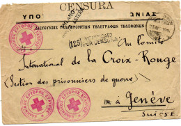 GRECE.1916. CROIX-ROUGE HELLENIQUE POUR A.I.P.G.GENEVE (SUISSE).CENSURE. - Maschinenstempel (Werbestempel)