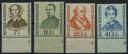 BUNDESREPUBLIK 222-25 **, 1955, Helfer Der Menschheit Vom Unterrand Mit Bogennummern, Prachtsatz - Neufs