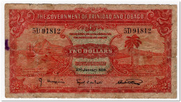 TRINIDAD AND TOBAGO,2 DOLLARS,1939,P.6b,POOR,REPAIRED - Trinidad & Tobago
