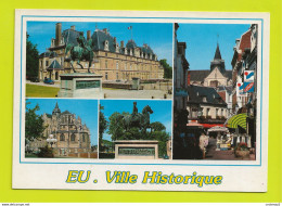 76 EU Ville Historique N°107 En 4 Vues PUB La Hutte Intersports Coop Yves Rocher Charcuterie Statue équestre Renault 4L - Eu