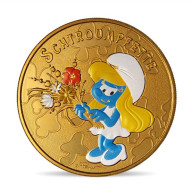 France Coin Medal 2021 Smurfette The Smurfs Colored Nordic Gold Cartoon 01859 - Commemorative