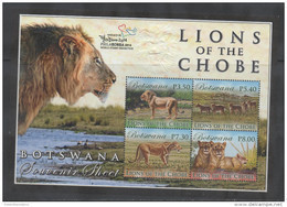 BOTSWANA, 2014, MNH,LIONS , LIONS OF THE CHOBE,EMBOSSED LION HEAD, PHILAKOREA EXHIBITION OVERPRINTED SHEETLET - Félins