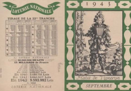 CALENDRIER SEPTEMBRE 1943, HABIT DE VIGNERONS, CALENDRIER DES METIERS, LOTERIE NATIONALE COULEUR REF 16621 - Small : 1941-60