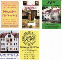 Czech Republic, 5 Matchbox Labels České Budejovice, Hradební Restaurace Restaurace U Berana, Pension Klika, GARNI HOTEL - Matchbox Labels