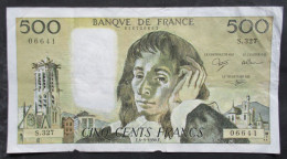 AUTHENTIQUE " PASCAL " BILLET CINQ CENTS 500 FRANCS . FILIGRANE MASQUE MORTUAIRE DE BLAISE PASCAL . - 500 F 1968-1993 ''Pascal''