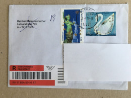Austria Cover Usage Stamp With Swarovski Crystals Affixed - 2018 Registered Letter With Tracking Number Swan Barcode - Lettres & Documents