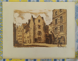 ST SAINT MALO LITHOGRAPHIE DE DANIEL DERVEAUX  PETIT PLACITRE VU DE LA RUE DE LA CREVAILLE - Lithographien